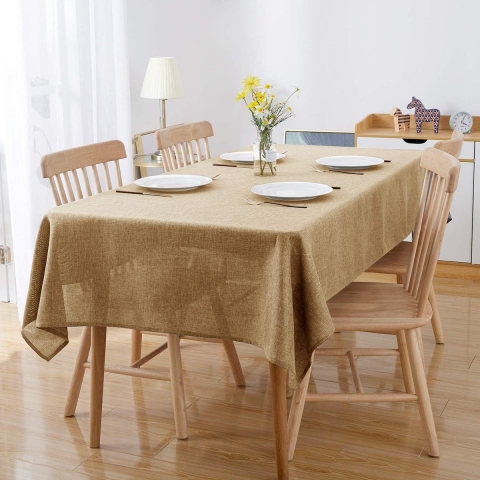 Tafelkleed nLinnenlook Waterproof Rechthoekige Afwasbaar Tafeldoek Lotuseffect voor Feestdag Eettafel Okerbruin 150x240cm