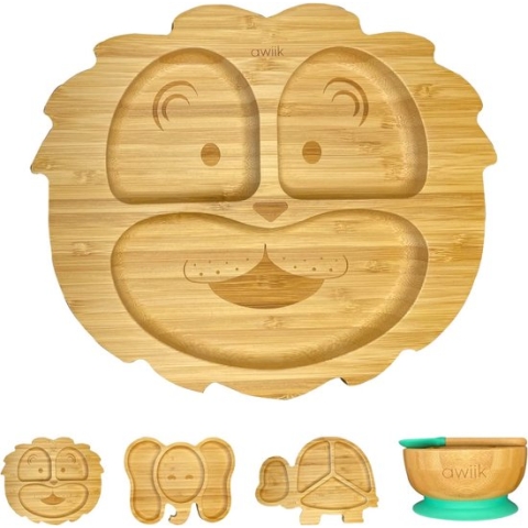 Put plates with compartments - Silicone Baby Board / Non-Slip Kids Placemat with Suction Cups - Self-Feeding Training