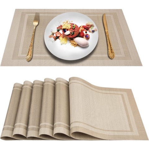 Placemats Set van 6, Geweven Vinyl Tafelmatten Set, Aantislip Hittebestendige Afwasbaar Placemat (Rood)