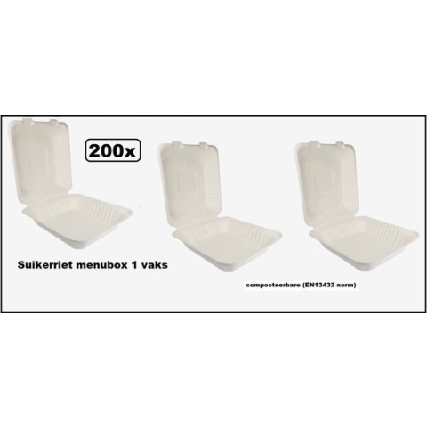 200x Menubox 1 vaks wit Bio - EN13432 norm - next generation maaltijd bezorging eten food bak vakken maaltijdbox menu afhaal