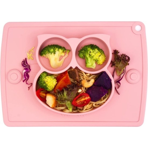Put plates with compartments - Silicone Baby Board / Non-Slip Kids Placemat with Suction Cups - Self-Feeding Training