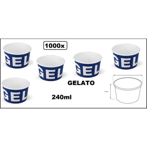 1000x IJsbeker GELATO 240ml blauw karton - schepijs softijs ijsje zomer