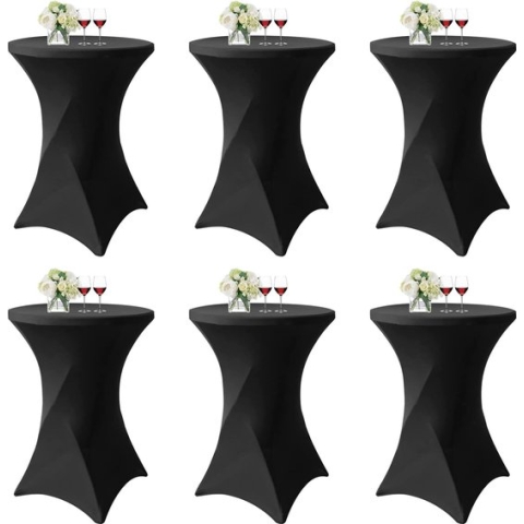 Set van 6 zwarte stretch bartafelhoezen voor bistrotafel 80-85 cm Spandex stretch tafelkleed, versteviging in het voetgedeelte voor bruiloft, verjaardagsfeest, banket, bartafels en bistrotafels (80 x 110 cm)