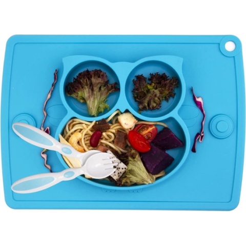 Put plates with compartments - Silicone Baby Board / Non-Slip Kids Placemat with Suction Cups - Self-Feeding Training