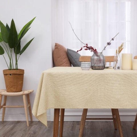 Tafelkleed, vlekwerend, linnenlook, rechthoekig, waterdicht, tafeldecoratie, 140 x 250 cm, beige