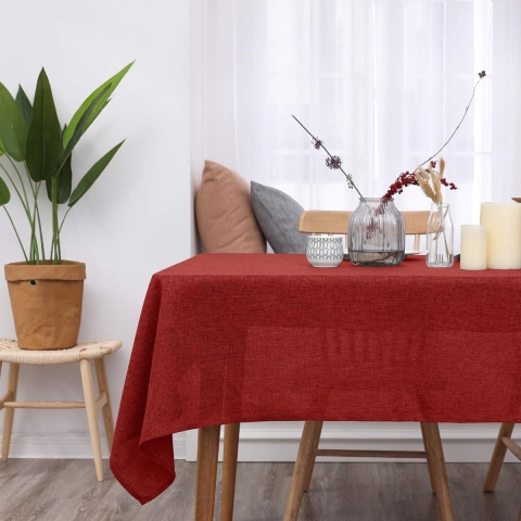 Kerst Tafelkleed Linnenlook Waterproof Rechthoekige Afwasbaar Tafeldoek Lotuseffect voor Feestdag Eettafel Rood 130x220cm