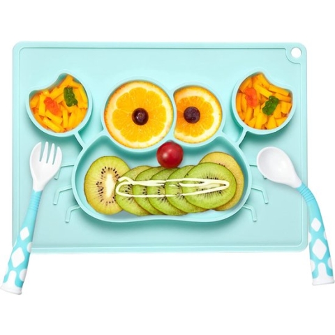 Put plates with compartments - Silicone Baby Board / Non-Slip Kids Placemat with Suction Cups - Self-Feeding Training