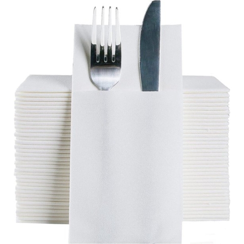 Wegwerpdoek zoals servetten zakservetten, bruiloftsfeest linnen voelen wit servet, voorgevouwen voor zilverwerk, 40 x 40cm, pak van 50 (wit)