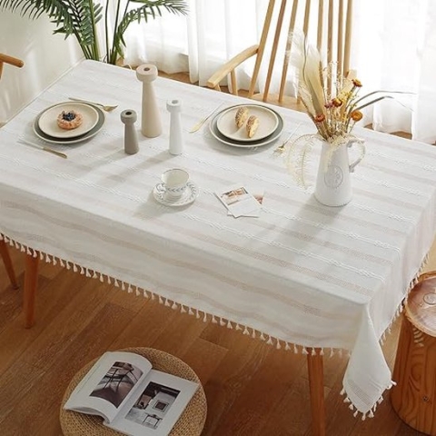 Tafelkleed wit tafelkleed linnen katoen afwasbaar tafelkleed modern kwaststijl voor buiten, tuin, restaurant desktop decoratie (wit 140 x 140 cm)
