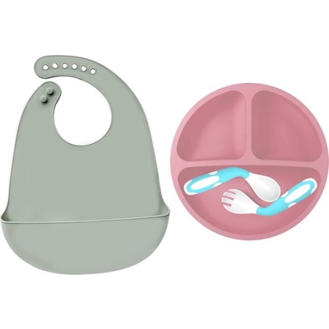 Put plates with compartments - Silicone Baby Board / Non-Slip Kids Placemat with Suction Cups - Self-Feeding Training