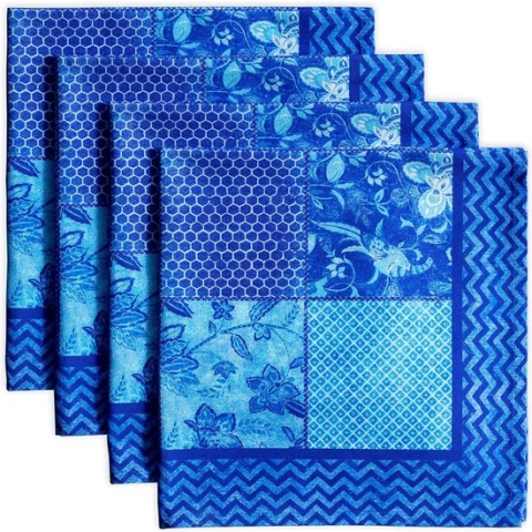 Servet, 100% katoen, stoffen servet, wasbaar, set van 4 stuks, voor moederdaggeschenken, thuis, keuken, cocktailparty's, indigo love, lente/zomer (45 cm x 45 cm)