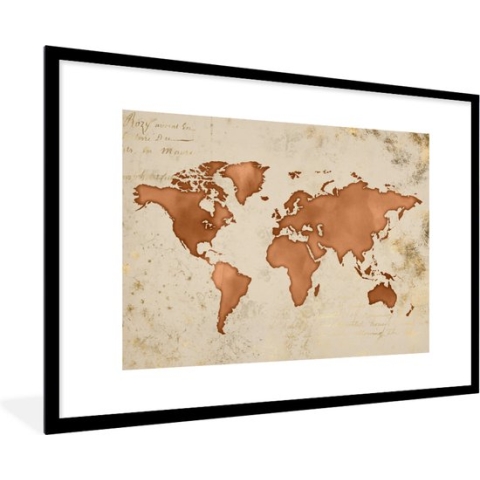 Fotolijst incl. Poster - Wereldkaart - Papyrus - Koper - 120x80 cm - Posterlijst