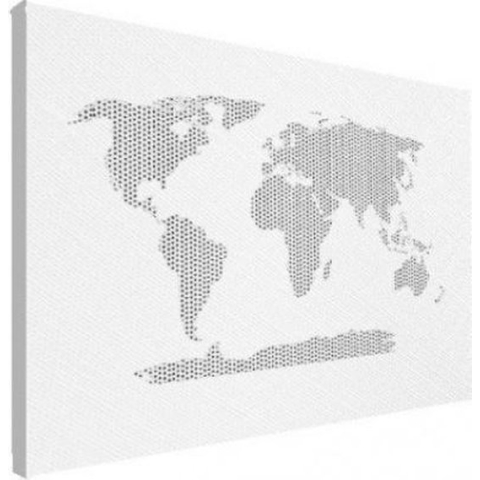 Wereldkaart Kruisjespatroon Zwart - Canvas 100x50