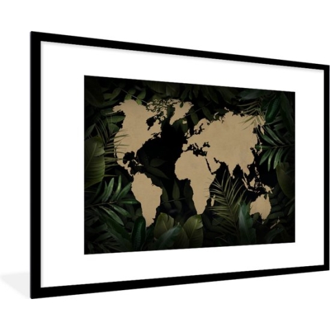 Fotolijst incl. Poster - Wereldkaart - Bruin - Planten - 120x80 cm - Posterlijst