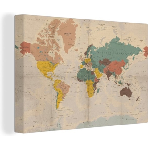 Canvas Wereldkaart - 180x120 - Wanddecoratie Wereldkaart - Vintage - Atlas - Kind - Jongetjes - Meid