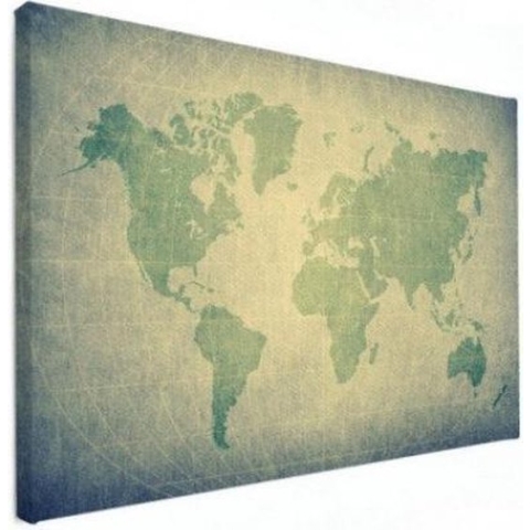 Wereldkaart Vervaagd Groentint - Canvas 120x80