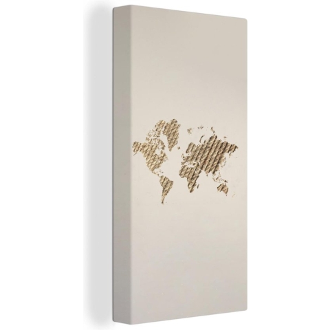 Wanddecoratie Wereldkaart - Touw - Bruin - Canvas - 80x160 cm
