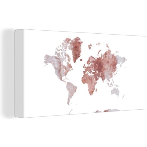 Wanddecoratie Wereldkaart - Marmer - Koper - Canvas - 160x80 cm