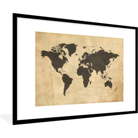 Fotolijst incl. Poster - Wereldkaart - Sepia - Vintage - Bruin - 120x80 cm - Posterlijst