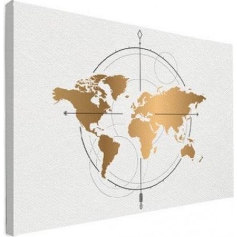 Wereldkaart Golden Compass - Canvas 120x80