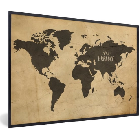 Fotolijst incl. Poster - Wereldkaart - Explore - Vintage - 120x80 cm - Posterlijst