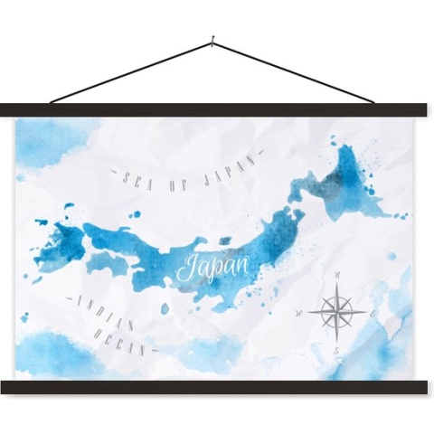 Wereldkaarten - Wereldkaarten - Japan - Waterverf - 150x100 cm - Textielposter - Schoolplaat - Textiel poster