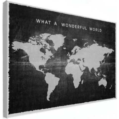 Wereldkaart What A Wonderful World Zwart - Canvas 60x40