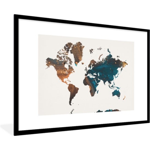 Fotolijst incl. Poster - Wereldkaart - Blauw - Verf - 120x80 cm - Posterlijst