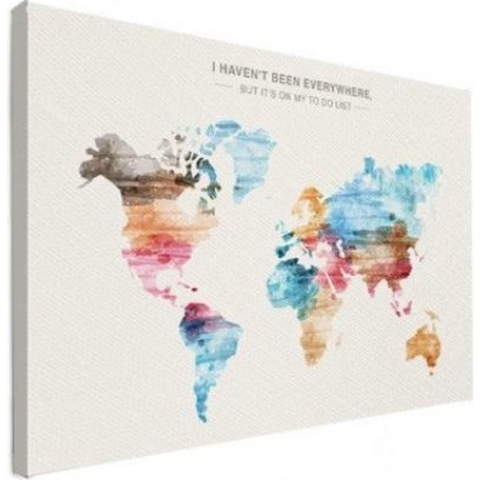 Wereldkaart I Haven't Been Everywhere Kleuren - Canvas 60x40