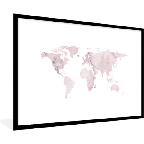 Fotolijst incl. Poster - Wereldkaart - Marmer - Roze - 120x80 cm - Posterlijst