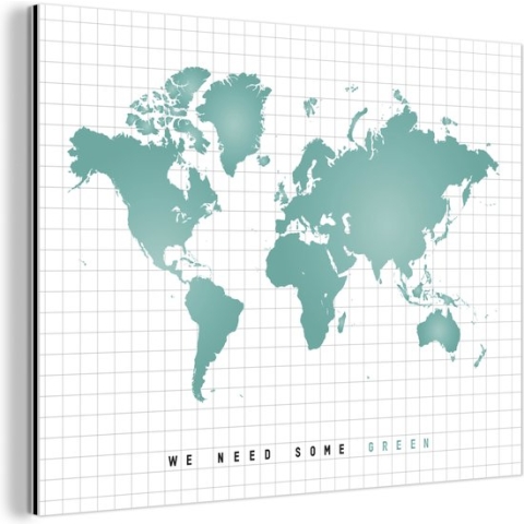 Wanddecoratie Metaal - Aluminium Schilderij Industrieel - Wereldkaart - Vakken - Mintgroen - 160x120 cm - Dibond - Foto op aluminium - Industriële muurdecoratie - Voor de woonkamer/slaapkamer