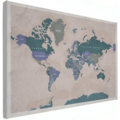 Wereldkaart Aardrijkskundig Groentinten Diagonale Strepen - Canvas 90x60