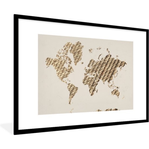 Fotolijst incl. Poster - Wereldkaart - Touw - Bruin - 120x80 cm - Posterlijst