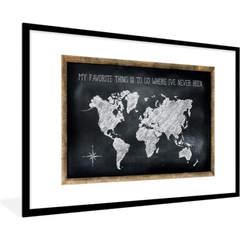 Fotolijst incl. Poster - Wereldkaart - Quote - Krijtbord - 120x80 cm - Posterlijst