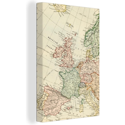 Canvas Wereldkaart - 120x180 - Wanddecoratie Wereldkaart - Vintage - Europa