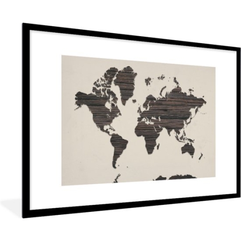 Fotolijst incl. Poster - Wereldkaart - Bruin - Hout - 120x80 cm - Posterlijst