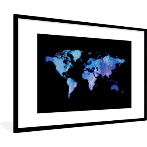 Fotolijst incl. Poster - Wereldkaart - Waterverf - Paars - 120x80 cm - Posterlijst