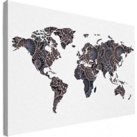 Wereldkaart Circelpatroon Diagonale Lijnen Paarstint - Canvas 60x40