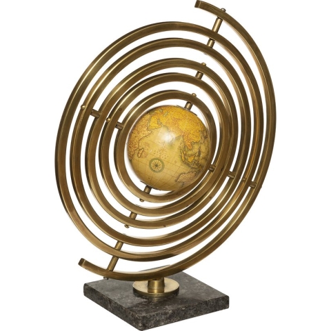 Wereldbol op Marmeren Voet en Messing ornament - (bxh) ca. 30cm x 37,5cm