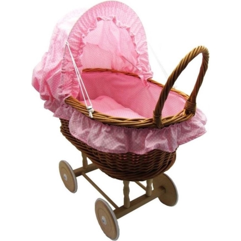 Rieten poppenwagen incl kussen en dekentje