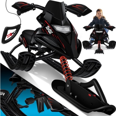 KESSER® Stuurslee | sneeuw slee met 2 Voetremmen | Automatisch Trekkoord | Vering | Slipsturen | Bob Kinderslee | Skibob Stuurslee | - Zwart / Rood