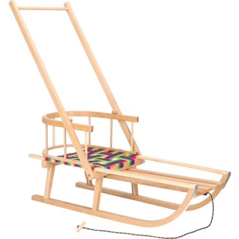 Springos Slee + Rugleuning + Handvat | Sleeën & Accessoires | Winterspeelgoed | Gelakt Beukenhout | Neutraal/Multicolor