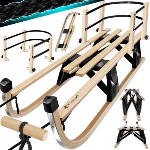KESSER® Rugleuning slee - Houten slee opvouwbaar - Premium kinderslee beukenhout - inclusief trektouw en Metalen lopers - Zwart