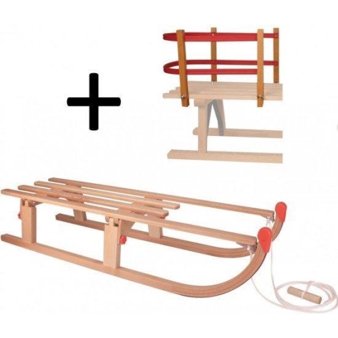 Slede hout opklapbaar 100 cm + rugleuning en touw - (houten slee)
