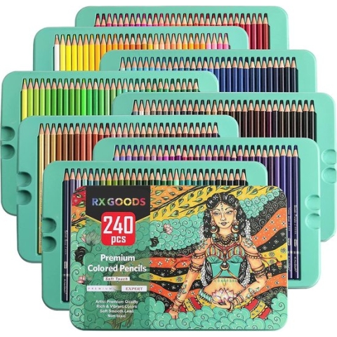 RX Goods XXL Professioneel 240-Delige Kleurpotloden Tekenset – Tekenpotloden & Schetspotloden Set – Teken Spullen – Kleur Potloden – Tekenen Voor Volwassen & Kinderen