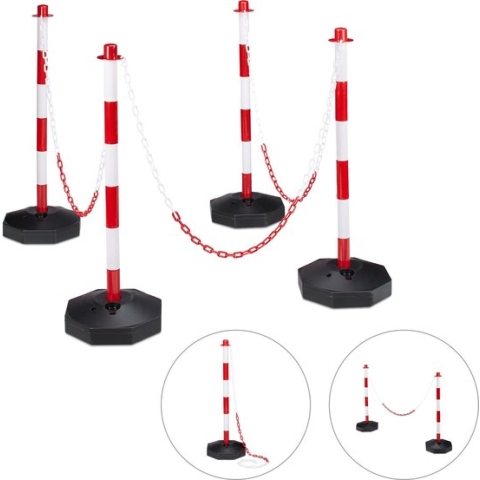 relaxdays afzetpaal, afzet ketting, gemaakt uit PE, afzetpalen rood-wit Pak van 4