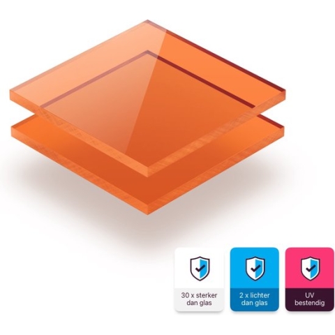 Plexiglas plaat 8 mm dik - 110 x 80 cm - Getint Oranje
