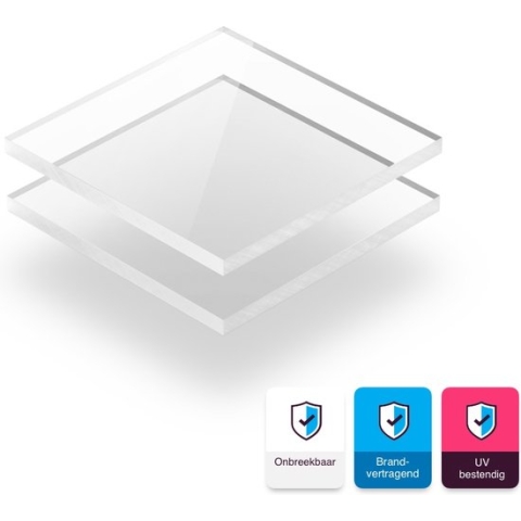 Polycarbonaat plaat 15 mm dik - 70 x 60 cm - Helder