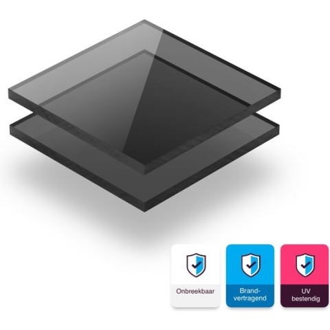 Polycarbonaat plaat 5 mm dik - 90 x 60 cm - Getint Grijs