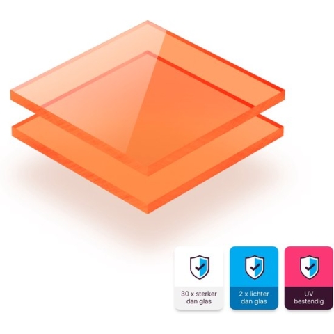 Plexiglas plaat 3 mm dik - 190 x 100 cm - Fluor Oranje